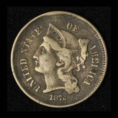 1872 3cn Three Cent Nickel - Free Shipping USA - Image 1 of 3