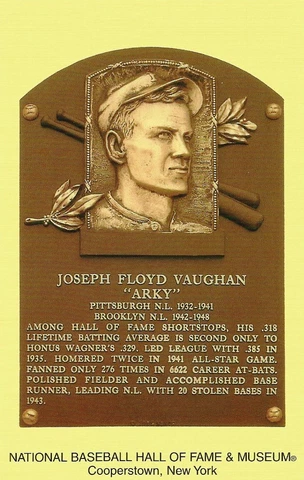 Postcard Arky Vaughan Pittsburgh Pirates Hall of Fame HOF Cooperstown MINT Cover