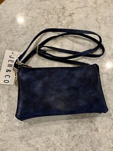 Jen & Co Riley Indigo Blue Faux Leather Crossbody Bag Purse Detachable Strap
