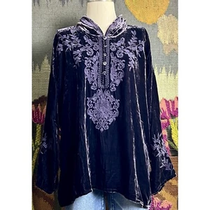 Johnny Was Lenon Purple Velvet Embroidered Hood Hoodie XLP - Picture 1 of 13