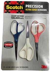 Tijeras Scotch Precision Ultra Edge 8 pulgadas, paquete de 3 nuevas en paquete original - Imagen 1 de 3