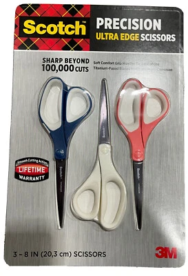Scotch Precision Ultra Edge 8-Inch Scissors, 3 pack New in Original Pack - Image 1 of 3