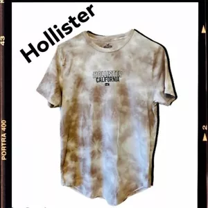 Hollister Impreso Logotipo Marrón Blanco Corbata Tinte Mangas Cortas Camiseta Hombre Mediana - Imagen 1 de 5