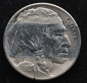 G5707 1913D TP 1 XF FULL HORN  BUFFALO NICKELL PEALED  LAMINATION OBS HEAD ERROR - Picture 1 of 4