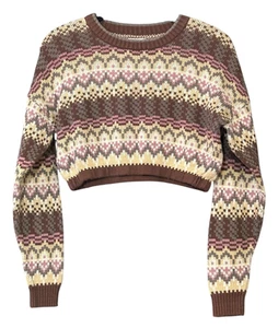 Aeropostale Cropped Sweater Womens Size S L/S Multicolor Elastic Waist Crop Top - Picture 1 of 7