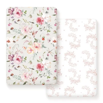 Paquete de 2 sábanas ajustables Pack n Play, tejido jersey ultra suave, portátil/mini cuna Foto 1 de 4