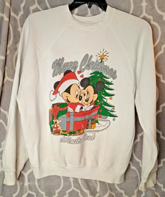 复古 90 年代迪士尼圣诞运动衫女式 XL 米妮米奇礼物 Grannycore — 第 1/4 张图片