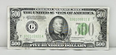 1934 $500 Five Hundred Dollar Federal Reserve Bank Note Bill Chicago Illinois - Image 1 of 4
