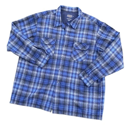 Pendleton Wool Board Shirt 2XL XXL Blue Loop Collar Plaid Long Sleeve - Image 1 of 4