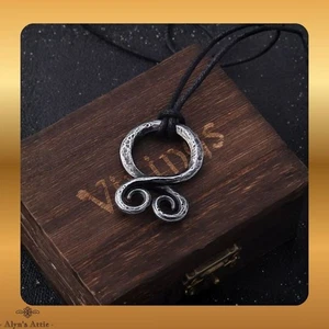 Viking Odin Rune Pendant Necklace Iron Color on Cord in Wooden Gift Box - Picture 1 of 6