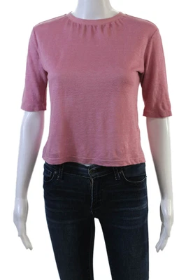 Camiseta Vince Mujer Lino Cuello Redondo Recortada Manga Corta Rosa Talla 2XS Foto 1 de 4