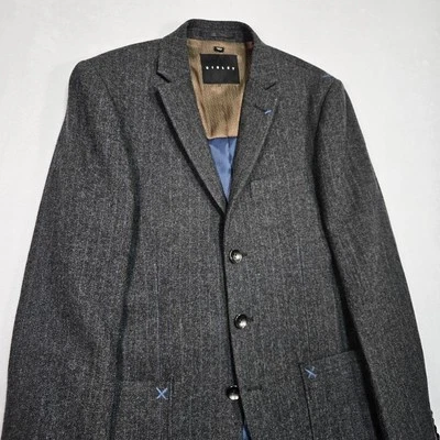 Sisley Tweed Blazer Men 36R Pin Stripe Patch Pockets Gray Blue Sport Coat Jacket - Image 1 of 4