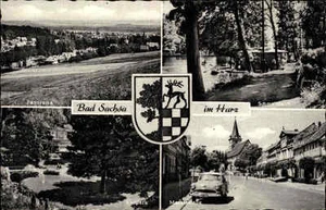 BAD SACHSA b/ Osterode Harz Mehrbild-AK Marktstrasse altes Auto, Panorama uvm. - Picture 1 of 1