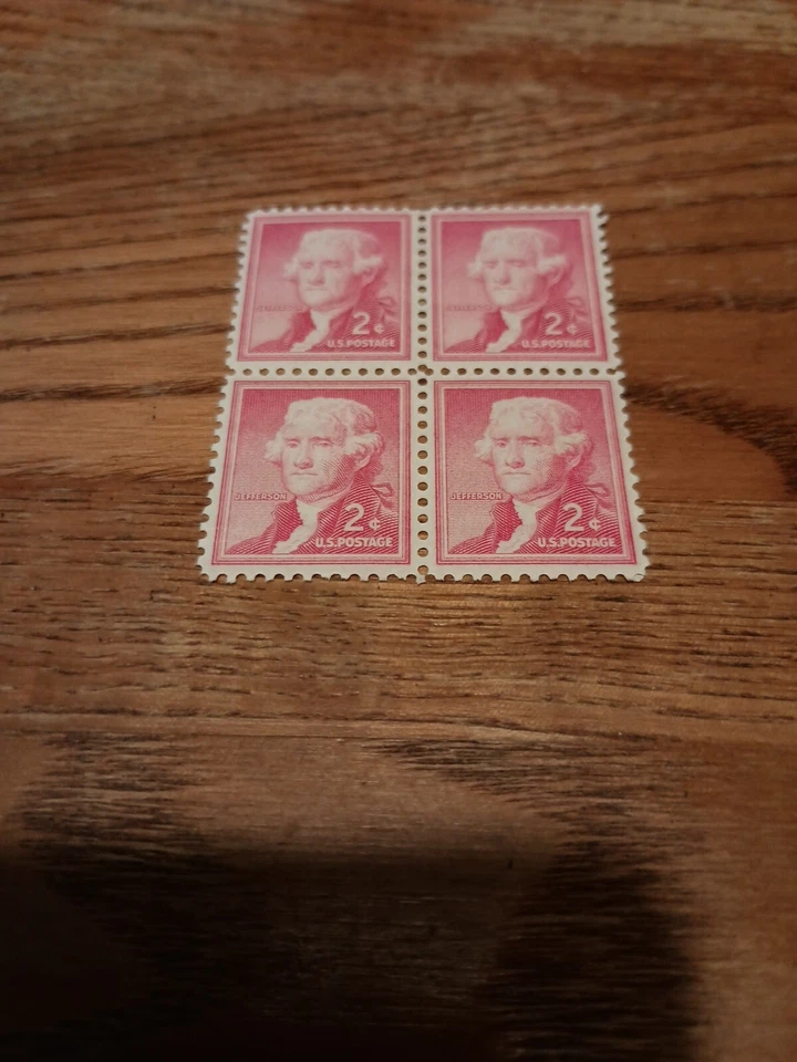 US Stamps, Scott #1033 Liberty Issue 1954 2c Jefferson blk of 4 XF M/NH. Fresh - Image 1 of 2