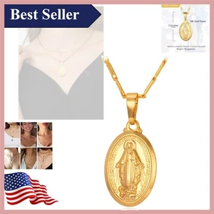Elegant Christian Gift - Virgin Mary 18K Gold Plated Necklace with Gift Box - Picture 1 of 11