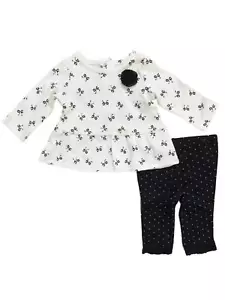 Infant Girls Bow Print Baby Outfit Shirt & Polka Dot Leggings Set 0-3 Months - Picture 1 of 1