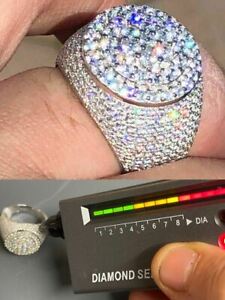 Men's Solid 925 Silver MOISSANITE Passes Tester Cluster Pinky RING Hip Hop