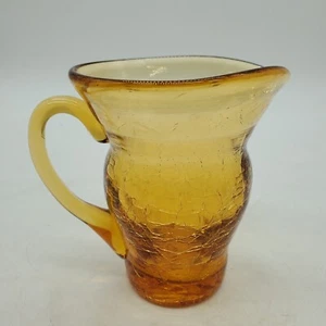 Vintage Pilgrim Amber Yellow Crackled Glass Pitcher 3.5” Tall Hand Blown - Picture 1 of 10