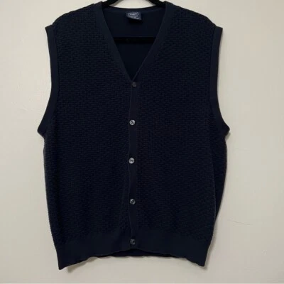 复古 Haggar Collections XL 海军蓝纽扣针织毛衣背心 100% 棉 — 第 1/4 张图片