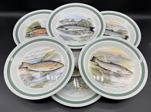 Portmeirion The Compleat Angler British Fishes Dinner Plates (Set of 6) Complete - Picture 1 of 9