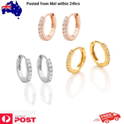 Gold Plated 925 Sterling Silver Cubic Crystal Huggie Hoop Stud - Gift for her - Image 1 of 4