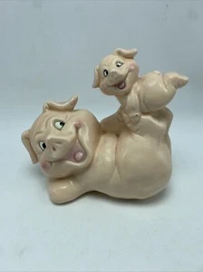 Pig Piggy Bank 5.5" Tall 5.5" Length Vintage Ceramic Daddy Pig With Baby On Feet - Picture 1 of 14