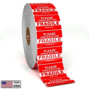3" x 2" FRAGILE Stickers Handle with Care Shipping Labels - 5 Rolls, 2500 Labels - Picture 1 of 7