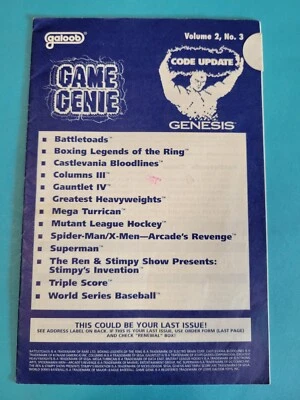 Game Genie Code Update Volume 2, No 3 Manual SEGA Genesis Book Galoob - Image 1 of 2