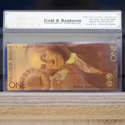 100mg 24K Gold 2021 $1 One Dollar Bill Washington Fantasy Banknote White COA - Image 1 of 4