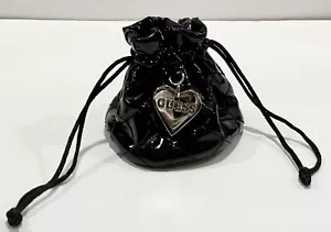 Guess Black Patent Leather Travel Bag Pouch Jewelry Makeup Drawstring Quilted - Picture 1 of 2