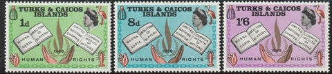 Turks & Caicos Stamps 1968 SC# 175-177 Human Rights Flame ' MNH FREE SHIP Cover
