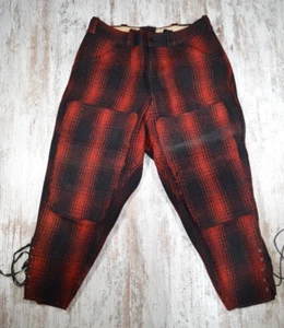 Vintage Hunting Huron Wool Pants Heavy Buffalo Plaid 1950s 34x24.5 Thrashed - Picture 1 of 7