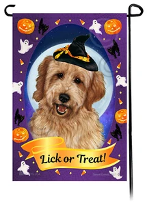 Halloween Garden Flag - Apricot Goldendoodle - Picture 1 of 1