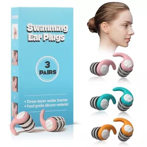 Swimming Ear Plugs for Adults3 Pairs Waterproof Silicone Reusable Swim Earplu... - Picture 1 of 6