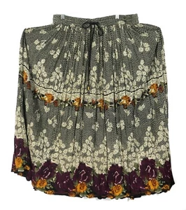 Vintage 90s Gypsy Boho Rayon Crinkle Midi Maxi Drawstring Skirt L - Picture 1 of 5