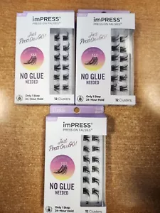 3 Pk: Kiss imPRESS Press On Falsies Eyelashes-Sassy Wispy-12 Clusters (6E2802) - Picture 1 of 6