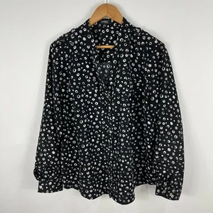 Elementz Womens Top Size 16 1X Plus Black Polka Dot Long Sleeve V-Neck 4806 - Picture 1 of 7