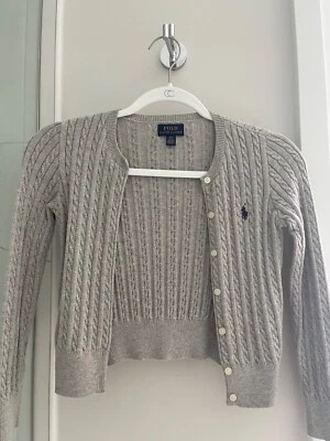 Niñas Polo Ralph Lauren Poni Cable Tejido Gris Suéter Cárdigan Talla S 7 Foto 1 de 3