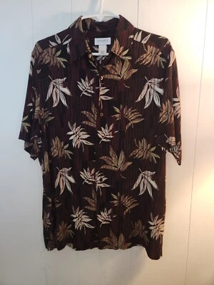 Men's Sz M Concepts By Claiborne Short Sleeve Button Up Brown Hawaiian Shirt - Image 1 of 4