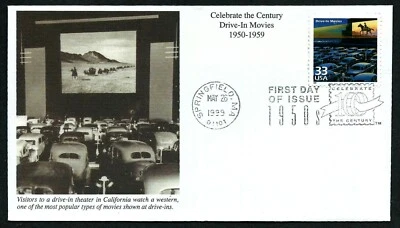 USA, SCOTT # 3187-I, MYSTIC FDC COVER - DRIVE-IN MOVIES, CINEMA FROM CAR 1999 - Image 1 of 2