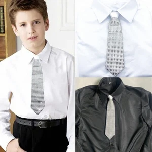Necktie for Kids ,Sliver Short Party Tie Handmade Needlework 11 inches - Picture 1 of 6