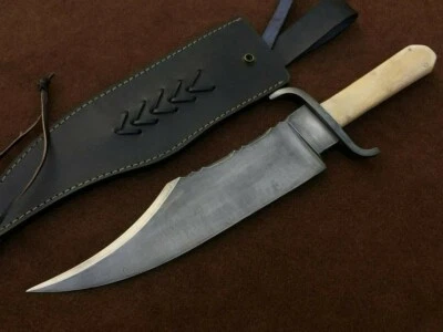  high carbon steel 18"full tang hunting bowie knife bone handle with steel clips - Image 1 of 4