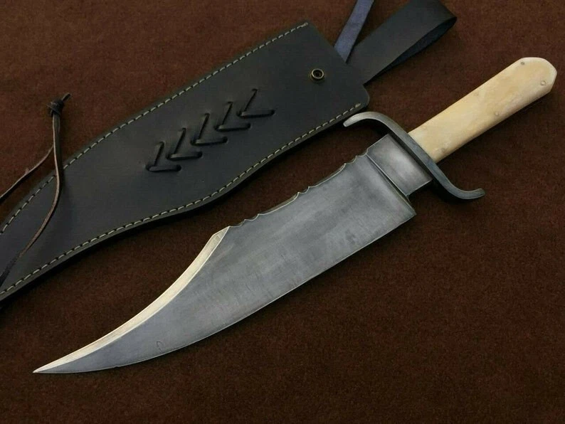  high carbon steel 18"full tang hunting bowie knife bone handle with steel clips - Image 1 of 4