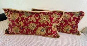 Ralph Lauren Chaps Annabelle 2 King Shams Red Jacobean Floral Paisley Jute Trim - Picture 1 of 12