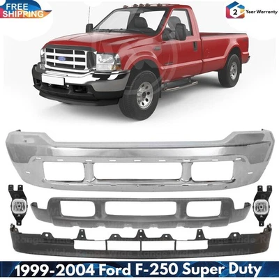 Front Bumper Chrome & Fog Light Assembly Kit For 1999-2004 Ford F-250 Super Duty - Изображение 1 из 4