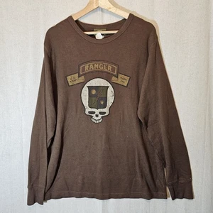 Vintage Y2K US Army Ranger Grateful Dead Skull Waffle Thermal Shirt Fits Size 2X - Picture 1 of 8