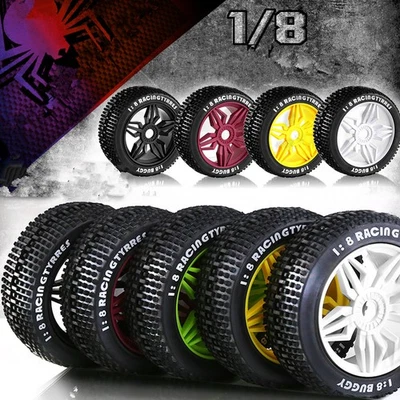 4Pcs 17mm Hex Hub Wheel Rim Tires Tyres For HSP KYOSHO 1/8 Off-Road Buggy RC Car - Image 1 of 4