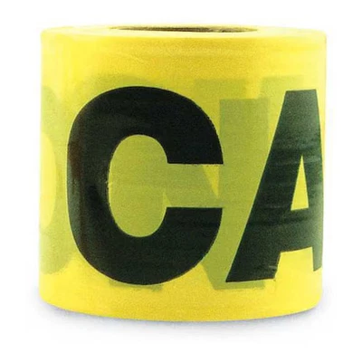 ZORO SELECT Barricade Tape, Caution, 3 In Wide, 300 Ft Long, 2 Mil Thick, Plastic,