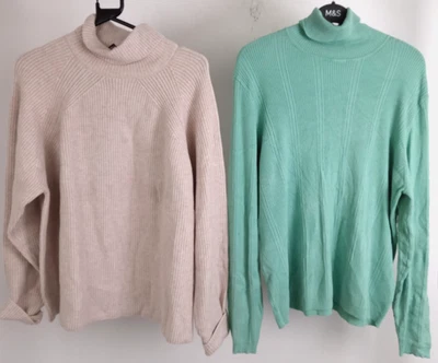 M&S Women's Knit Jumper Bundle 2Pcs Size XL Oatmeal & Leaf Roll-Neck NEW F2 - Image 1 of 4
