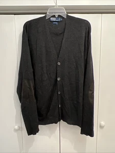 Men’s Polo Ralph Lauren Charcoal 100% Italian Wool Cardigan Sweater Sz XL - Picture 1 of 7